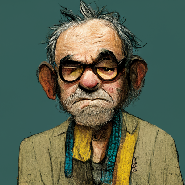 digital art cartoon of grumpy looking old man