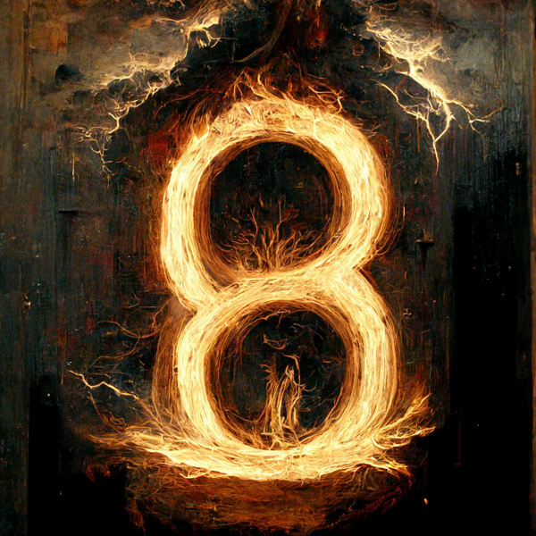the number 8 written in fire
