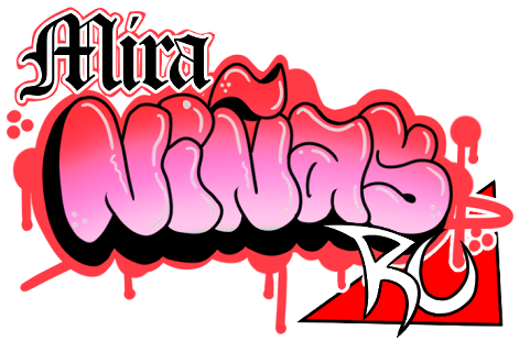 old english style text for the word mira, bubble type Graffiti art lettering for the word niñas, dripping paint outline, sharp looking text for the letters R and U in front of a red triangle 