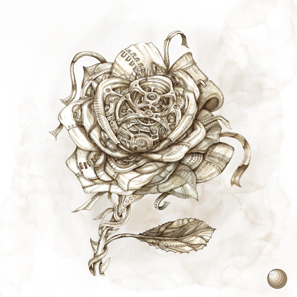 Galvanised petals wrought from iron and steel, threaded with bolts of gold and tied with ribbons of hammered silver. Be quick but be careful as you reach out to pick this Paraphernalia Rose.