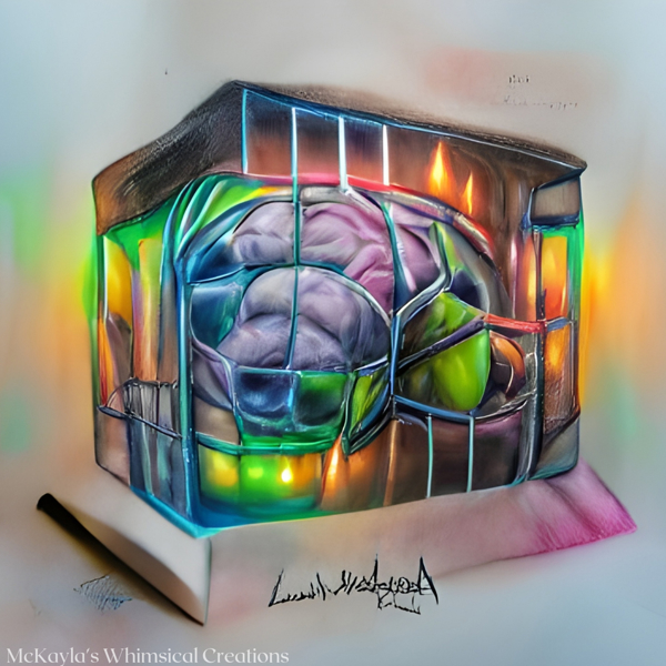 This collection is a visual representation of what it might look like if you locked the creative part of your brain inside of a cage. Vibrant colors are either shining or spilling out of each cage symbolizing the caged creativity breaking free.