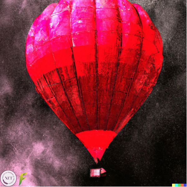 Bright red hot air balloons floating through multicolored storms. With water droplets defined in an almost tangible expression.